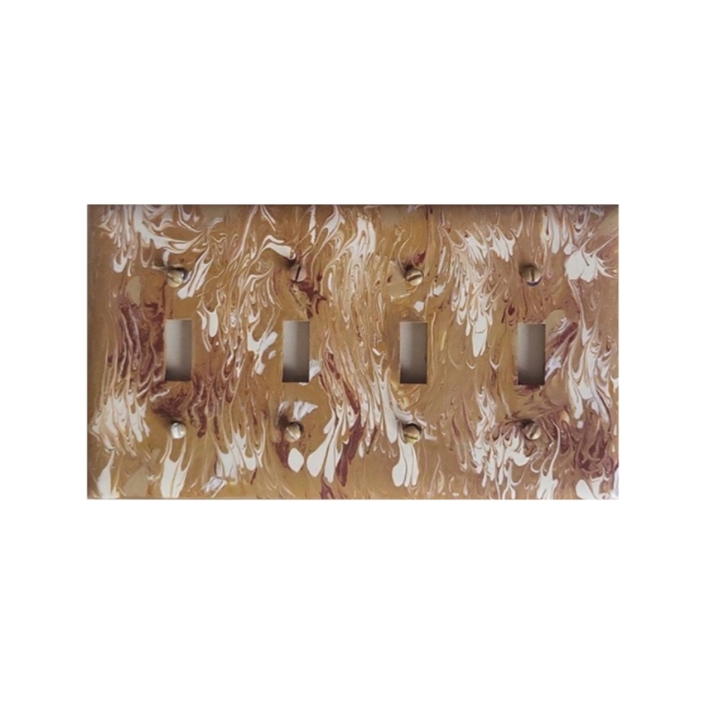 Hand Crafted Brown White and Tan Abstract Design 4 Toggle Light Switch Plate - Picture 2 of 2